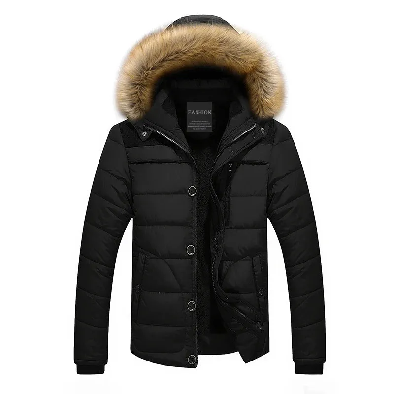 AEMAPE Mens Fur Hooded Quilted Parka Down Jacket