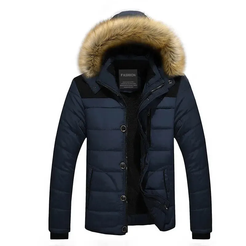 AEMAPE Mens Fur Hooded Quilted Parka Down Jacket