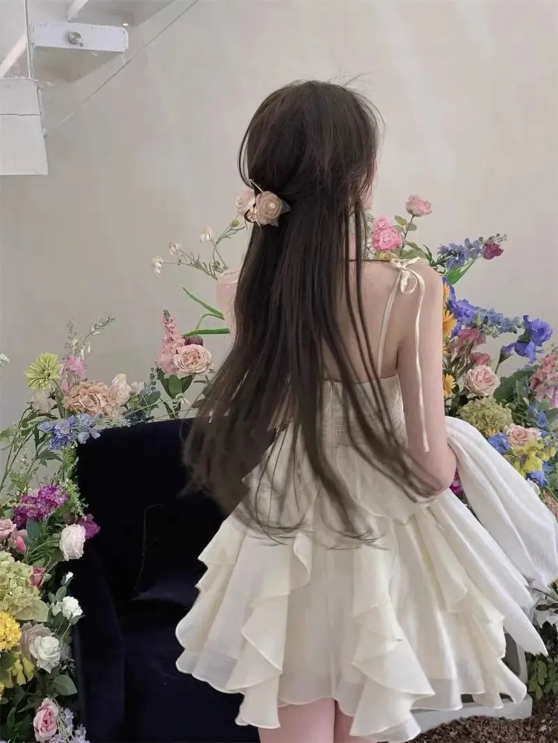 Aiertu Women's Sexy Mini Dress, Sleeveless, High Waist, Ruffle, Kawaii, Japanese, Young Girl, Casual Sundress, Summer,