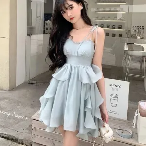 Aiertu Women's Sexy Mini Dress, Sleeveless, High Waist, Ruffle, Kawaii, Japanese, Young Girl, Casual Sundress, Summer,