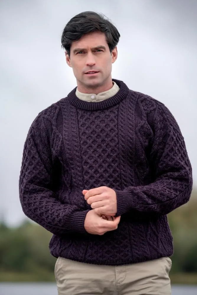 Aran Crafts Irish Soft Cable Knitted Crew Neck Unisex Sweater (100% Pure New Wool)