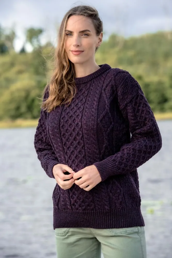 Aran Crafts Irish Soft Cable Knitted Crew Neck Unisex Sweater (100% Pure New Wool)
