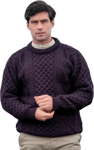 Aran Crafts Irish Soft Cable Knitted Crew Neck Unisex Sweater (100% Pure New Wool)