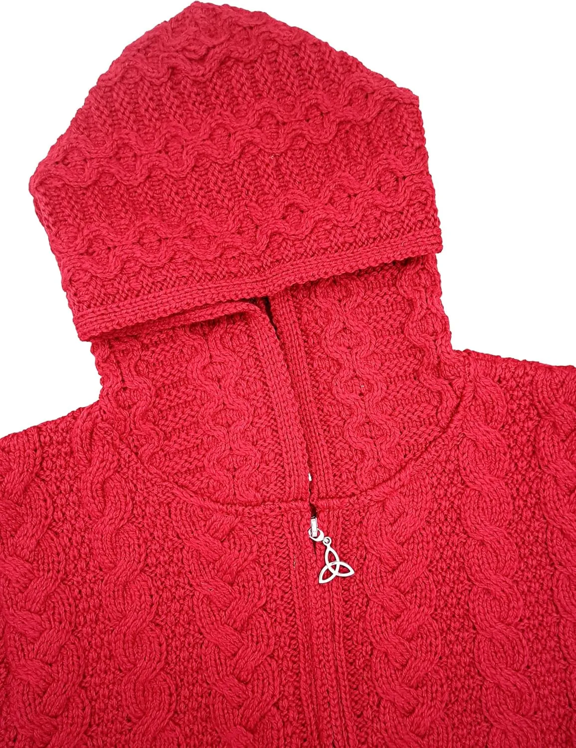 Aran Crafts Women's Irish Cable Knitted Wool Hooded Zip Coat (100% Merino Wool)