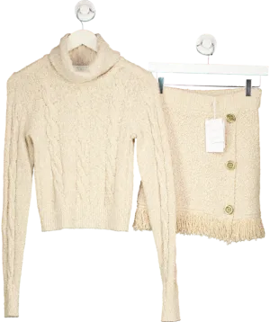 Asta Resort Beige 2-piece Angelina Cable Knit And Mini Skirt Set UK S