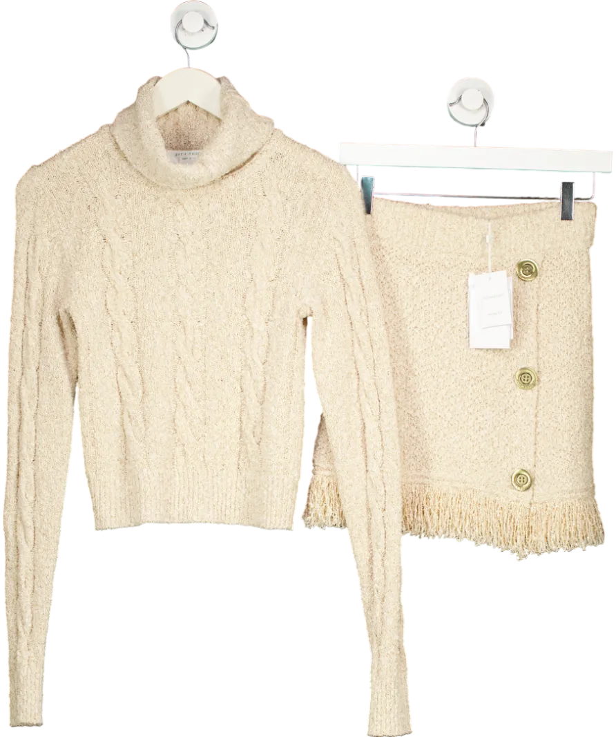 Asta Resort Beige 2-piece Angelina Cable Knit And Mini Skirt Set UK S