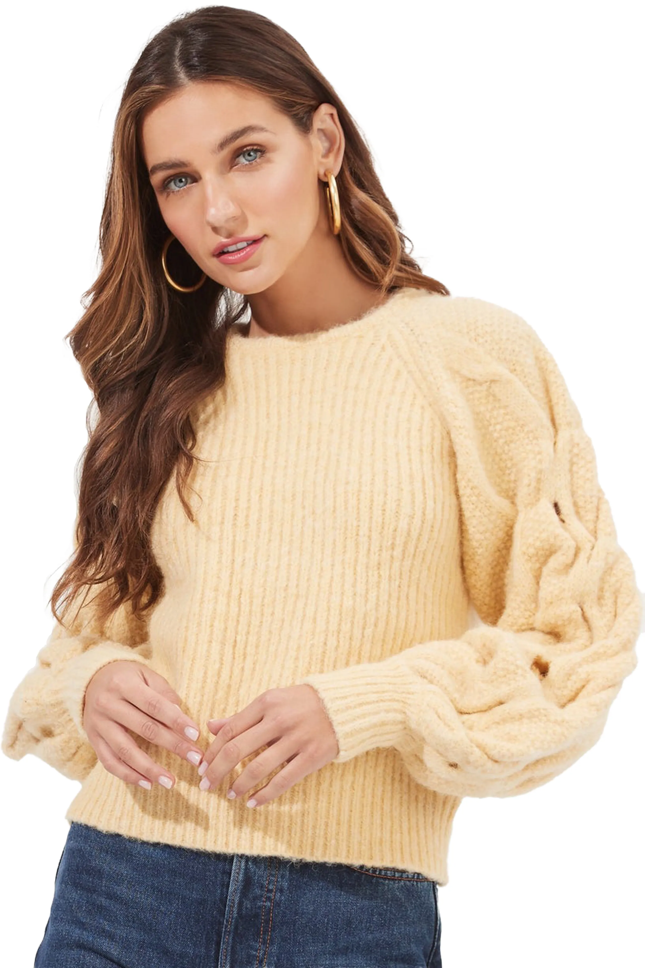 ASTR the Label: Lizette Cable Knit Statement Sleeve Sweater