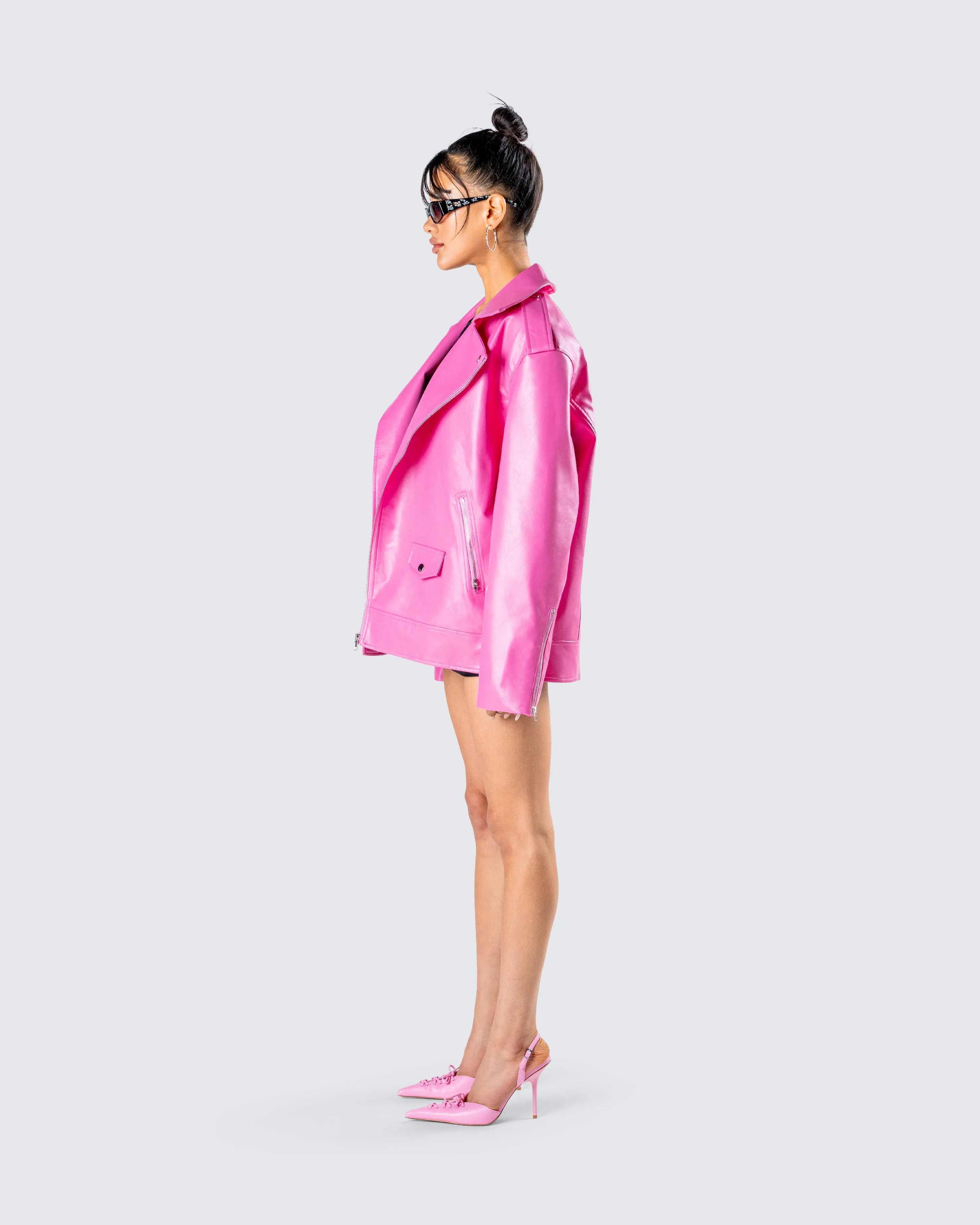 Ayse Pink Faux Leather Jacket