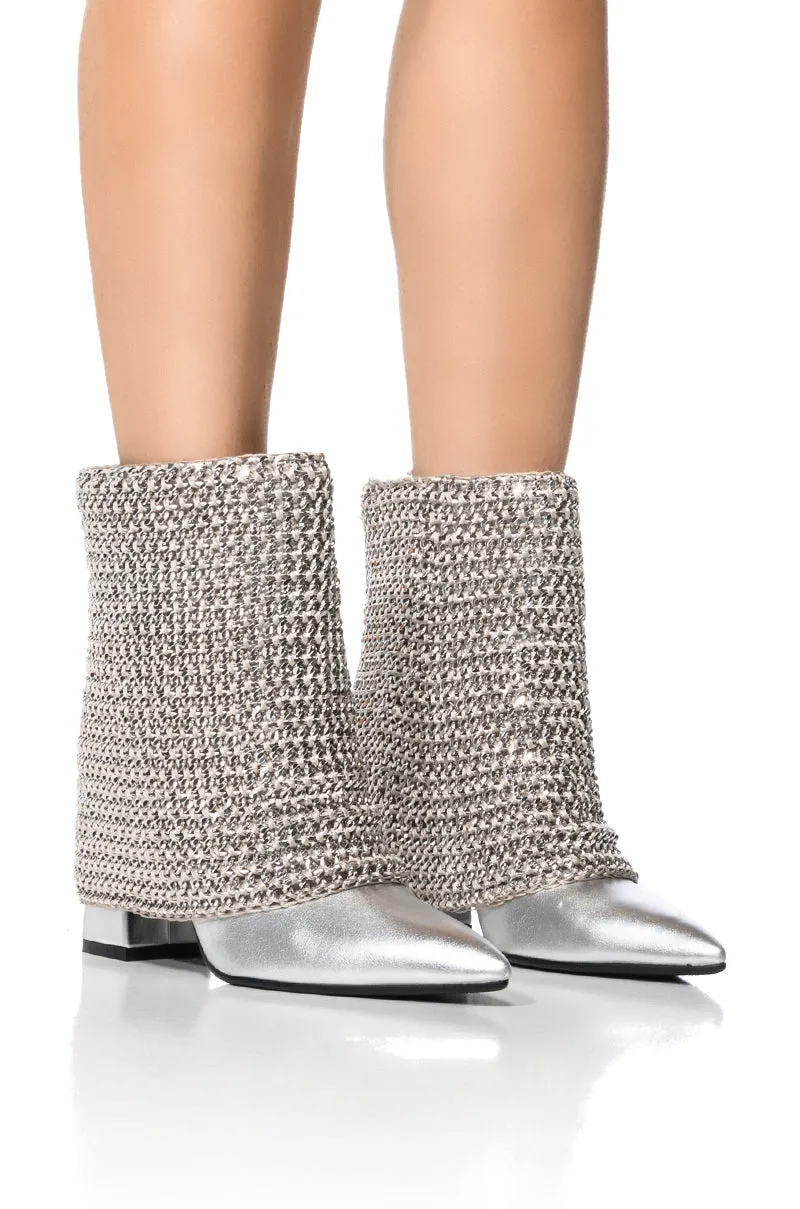 AZALEA WANG HAVANNAH CHAIN COVERED BOOTIE IN SILVER