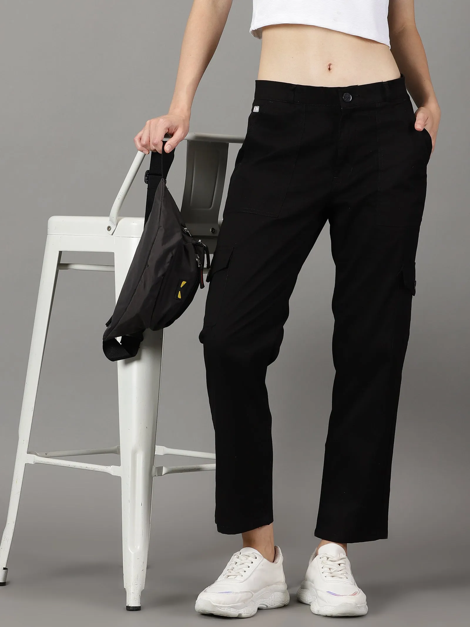 Black Cotton 6 Pocket Cargo Pants