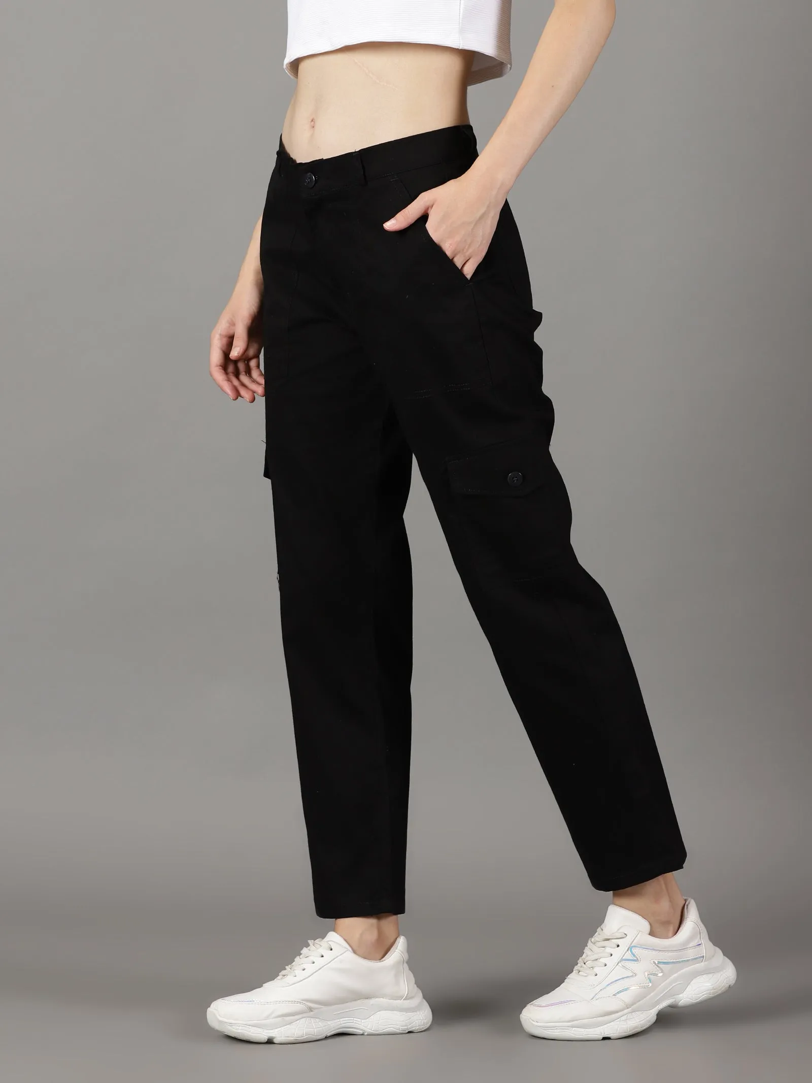 Black Cotton 6 Pocket Cargo Pants