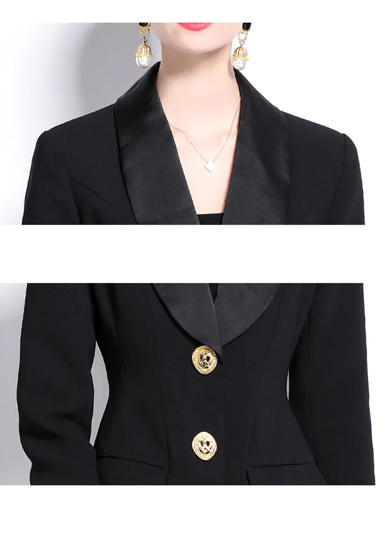 Black Shawl Collar Single Breasted Long Trench Coat
