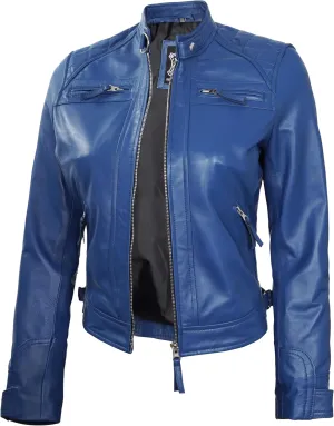 Blingsoul Leather Jacket Women - Quilted Cafe Racer Style Womens Leather Jackets