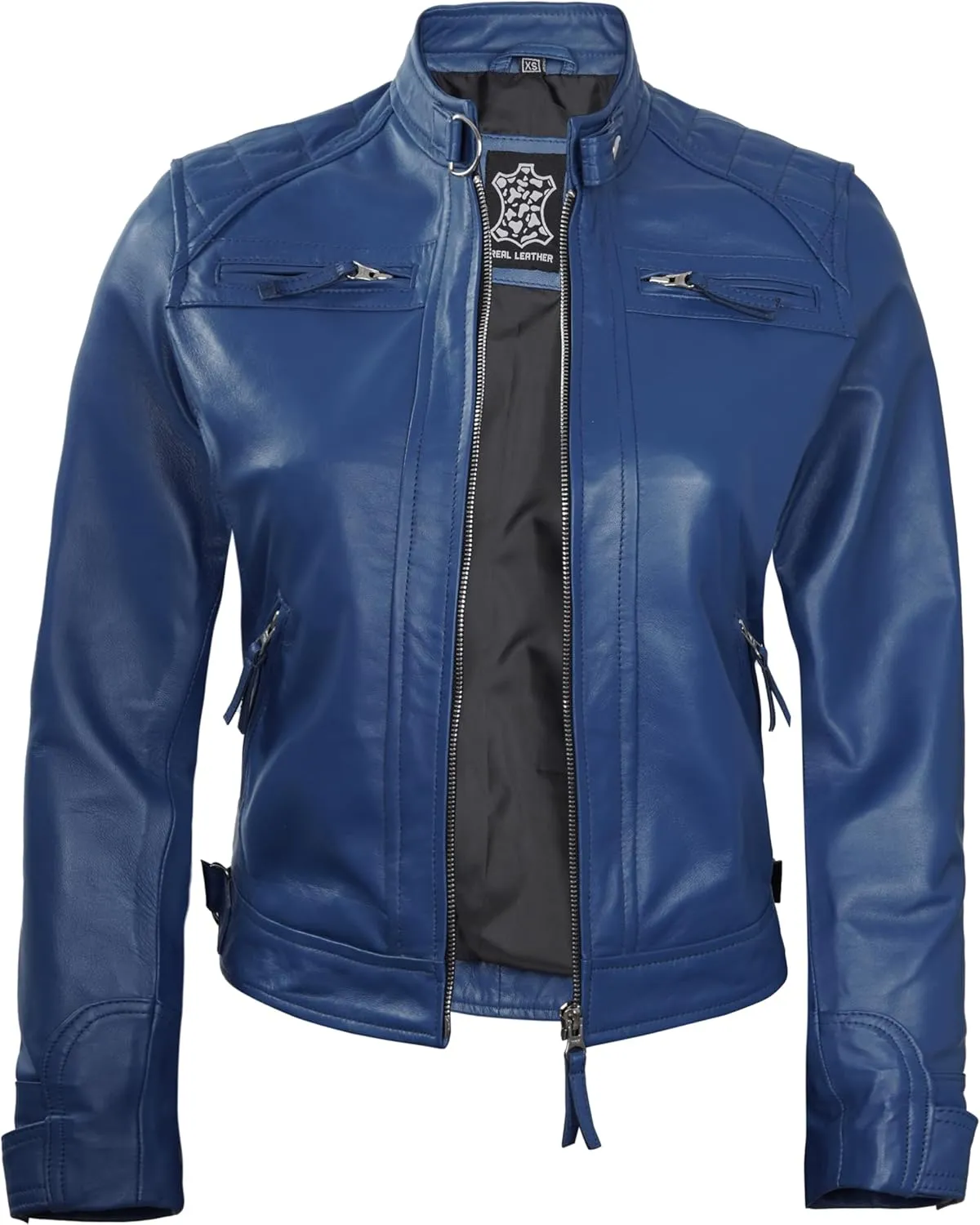 Blingsoul Leather Jacket Women - Quilted Cafe Racer Style Womens Leather Jackets