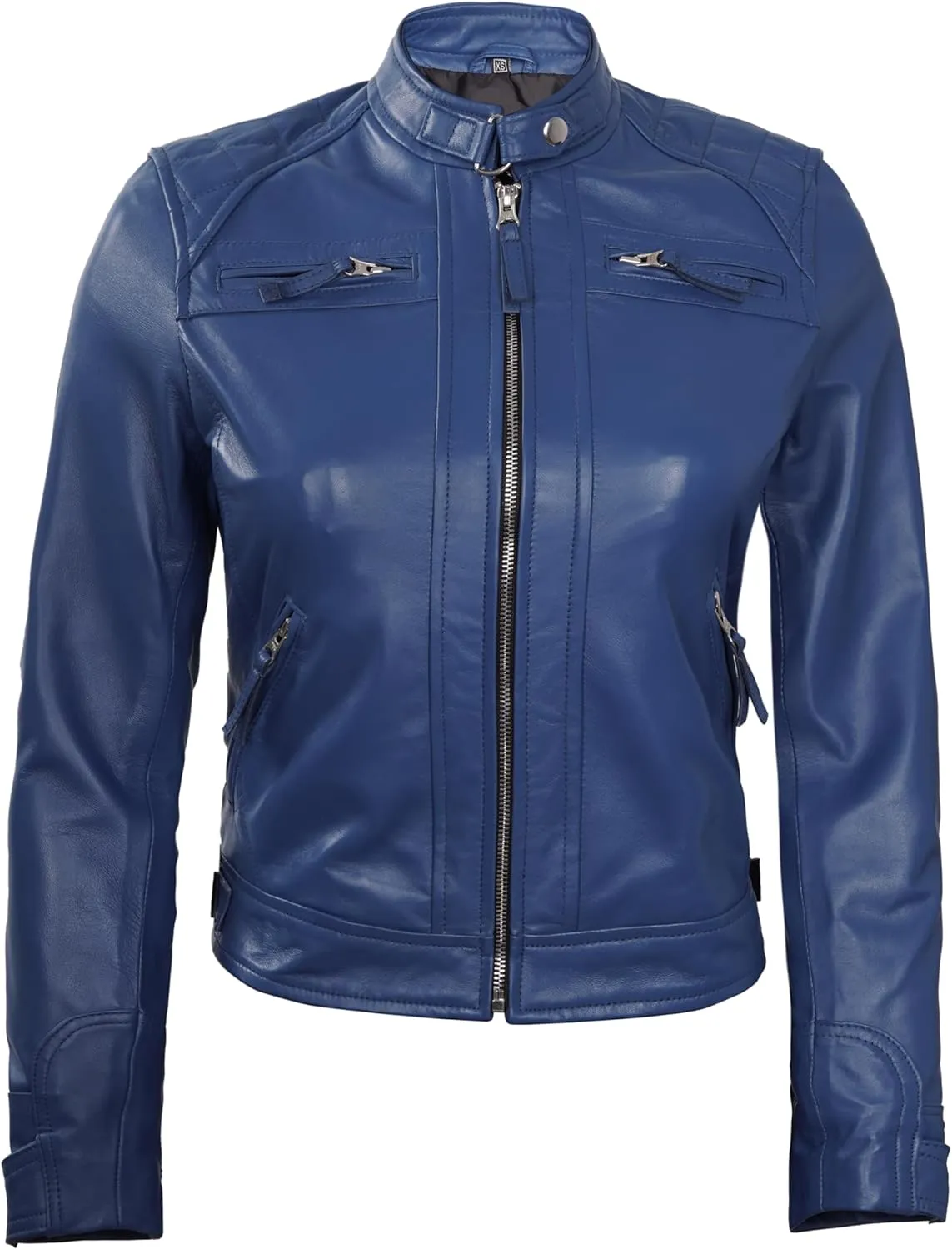Blingsoul Leather Jacket Women - Quilted Cafe Racer Style Womens Leather Jackets