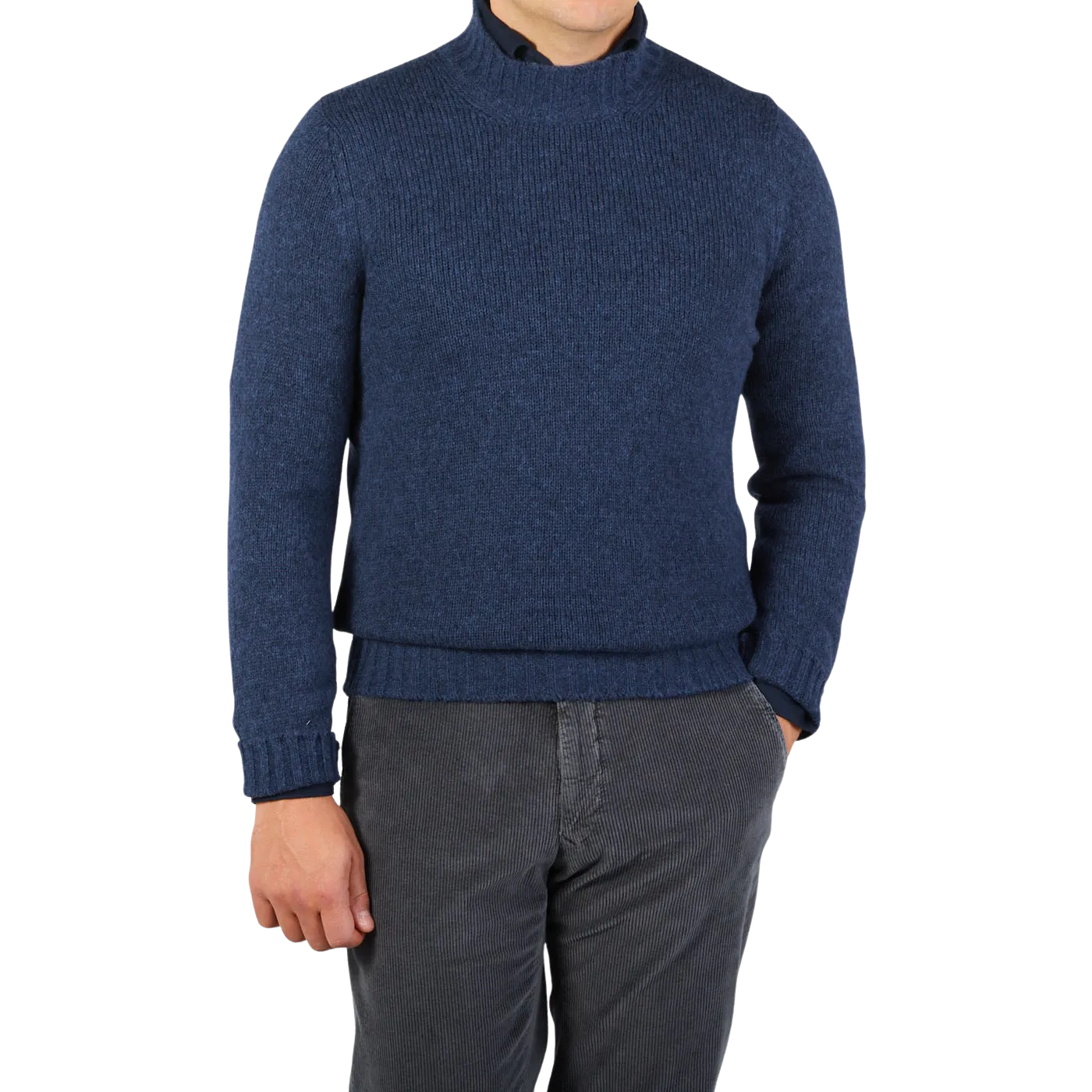Blue Wool Blend Mock Neck Sweater