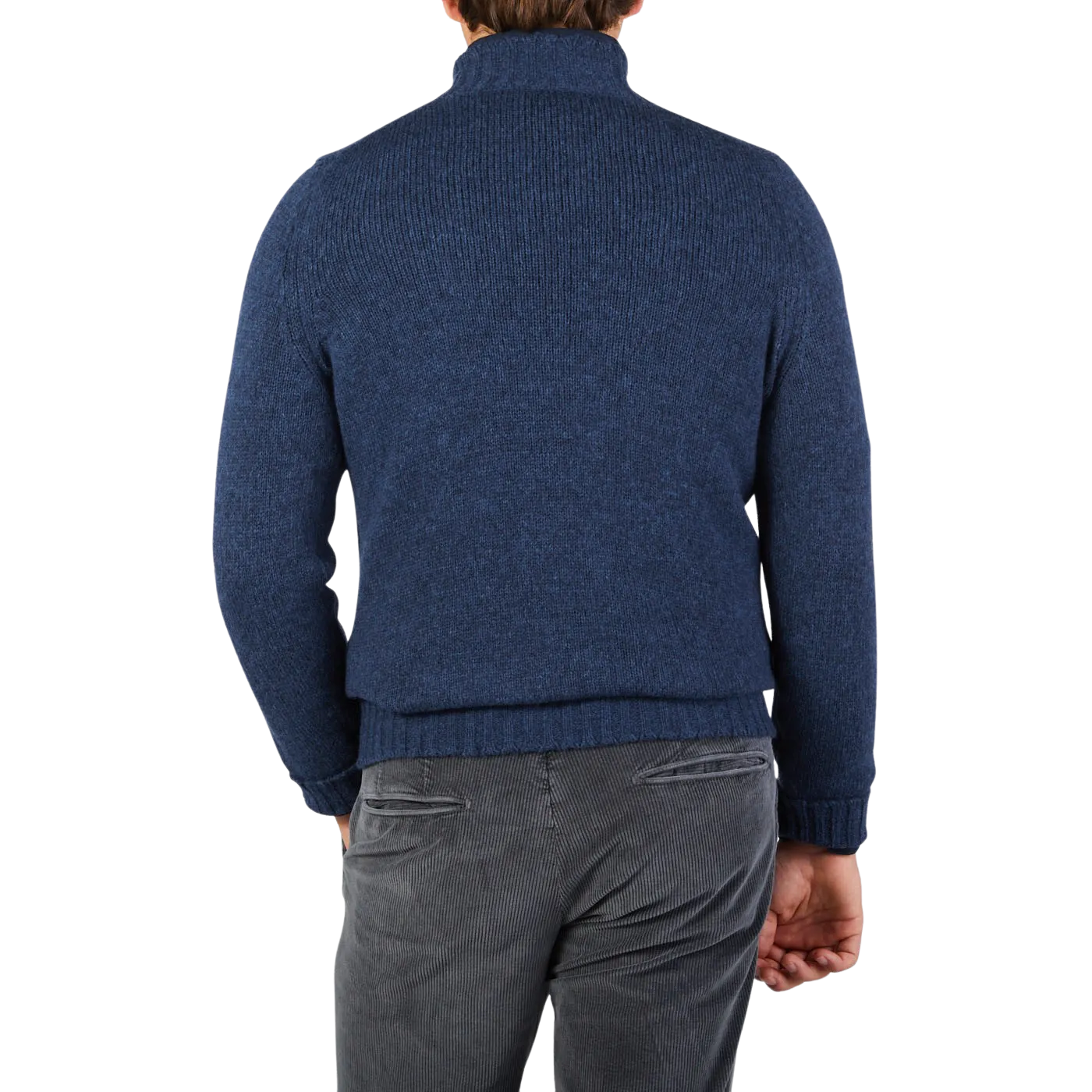 Blue Wool Blend Mock Neck Sweater