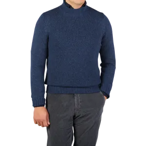 Blue Wool Blend Mock Neck Sweater