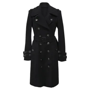 Burberry Belted Double-Breasted Trench Coat in Black Wool