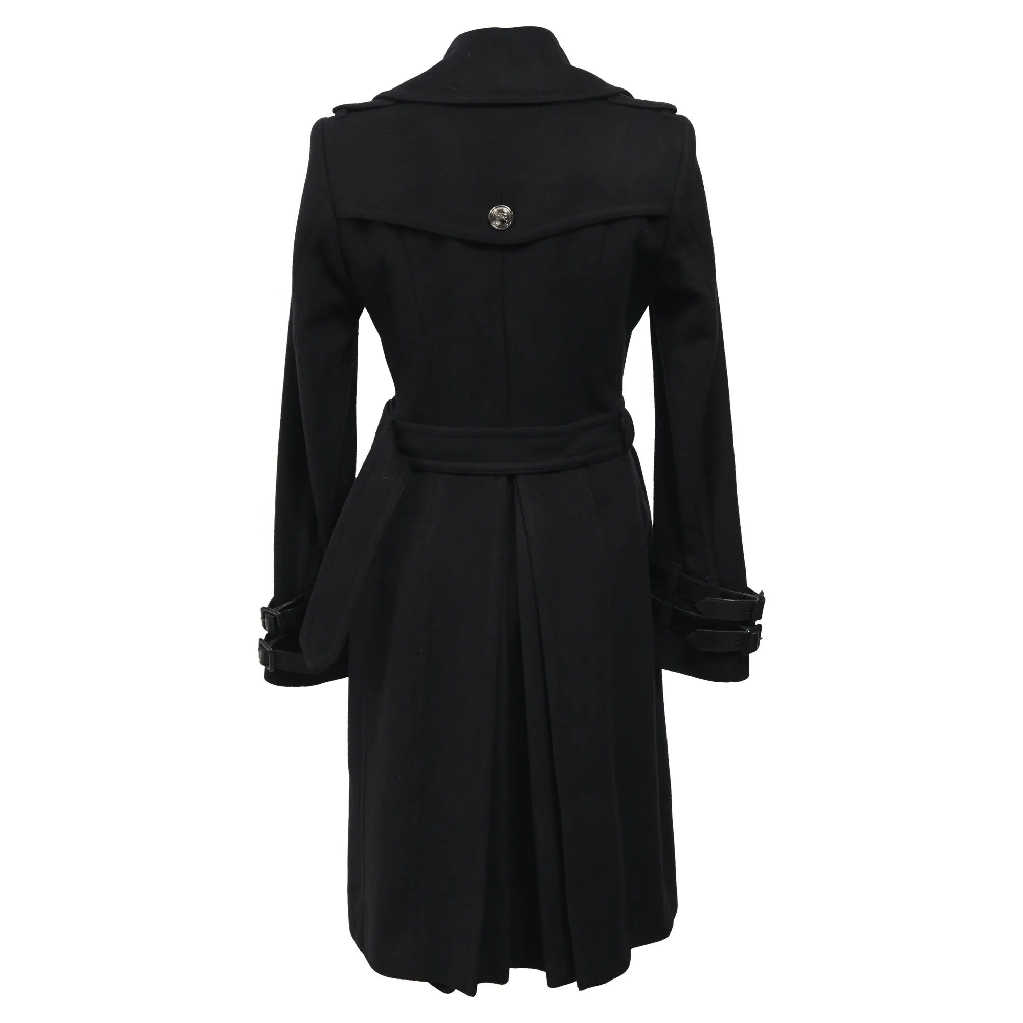 Burberry Belted Double-Breasted Trench Coat in Black Wool