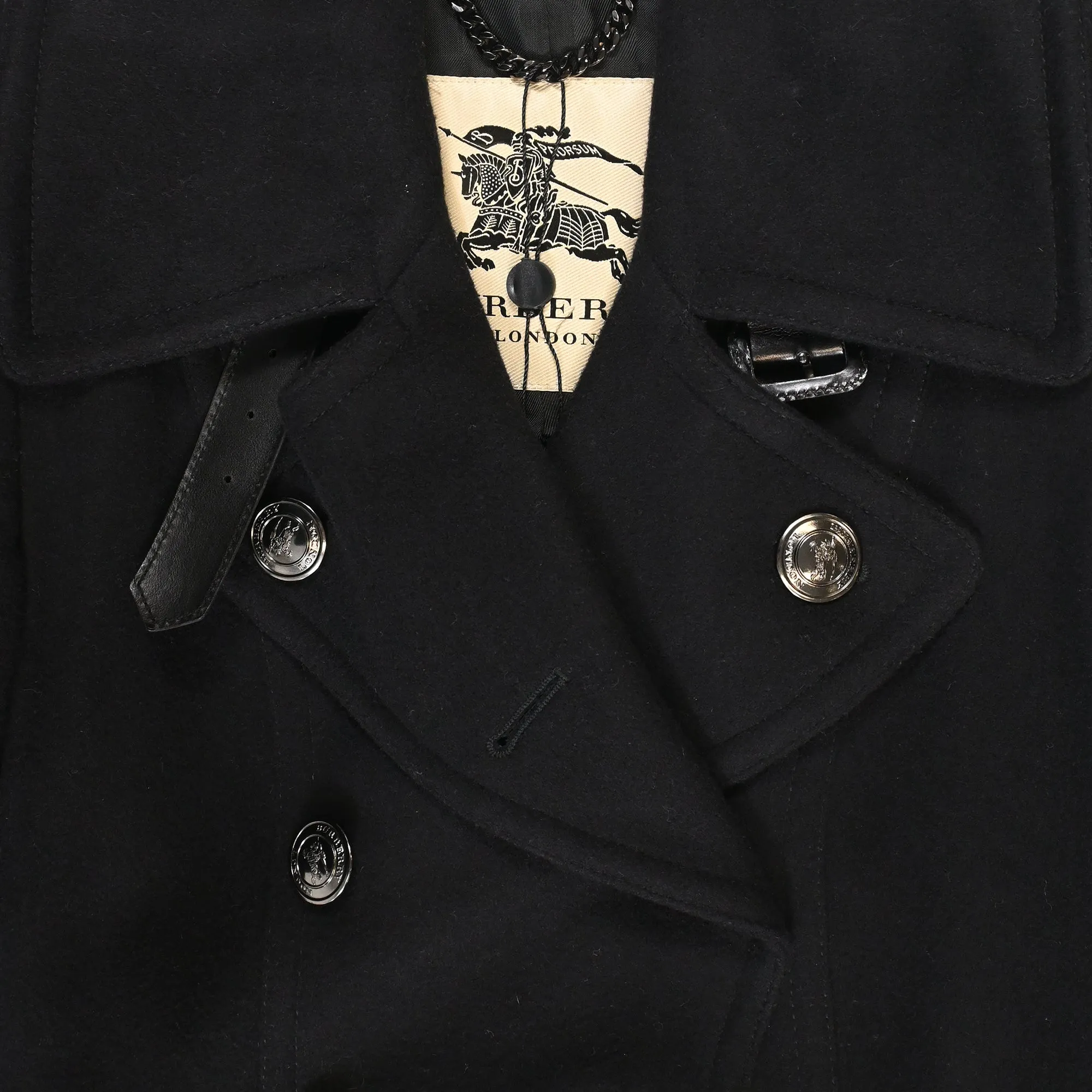 Burberry Belted Double-Breasted Trench Coat in Black Wool