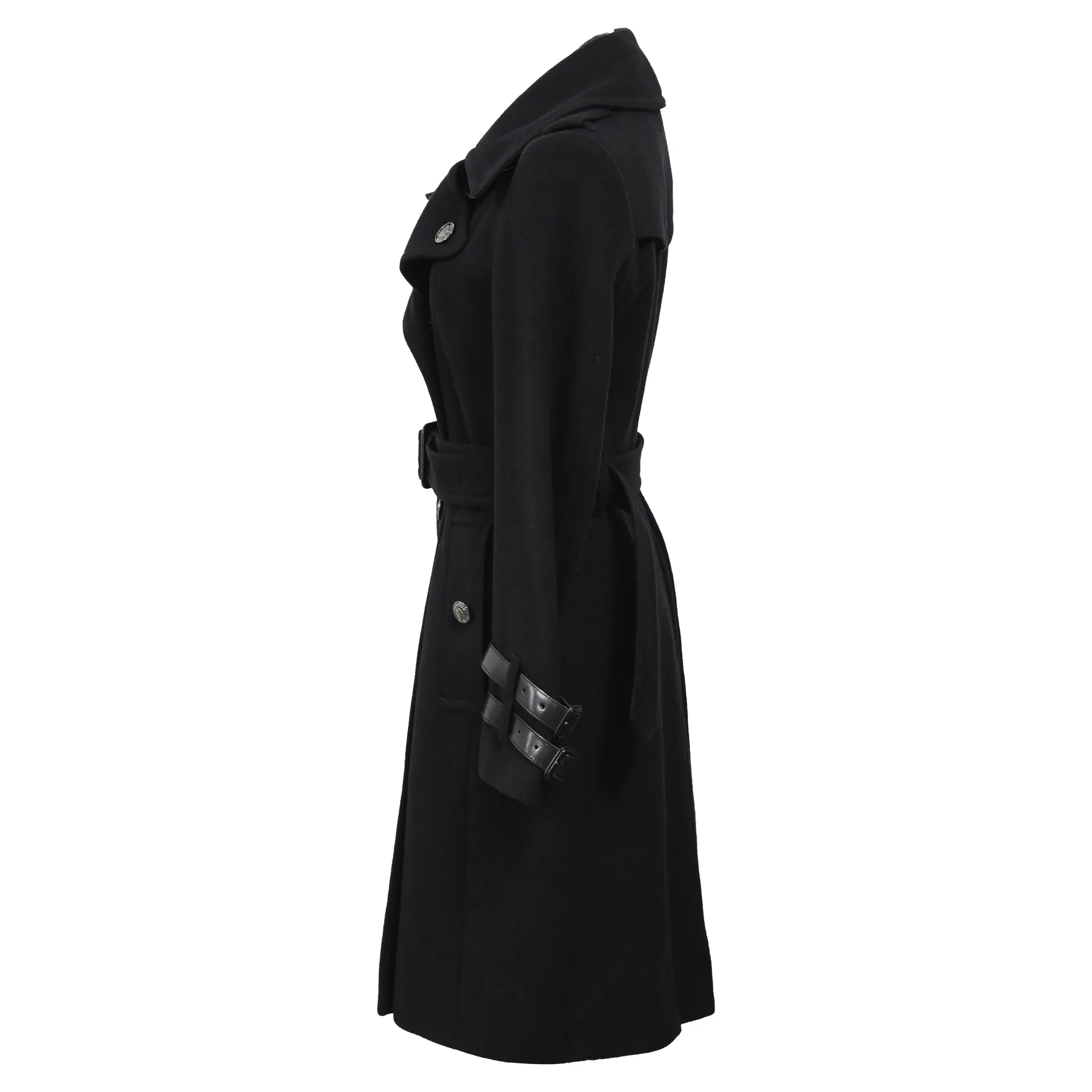 Burberry Belted Double-Breasted Trench Coat in Black Wool