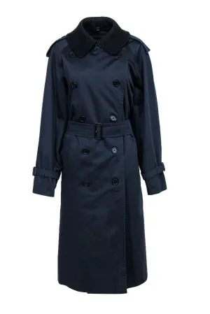 Burberry - Navy Longline Double Breasted Trench Coat w/ Removable Lining Sz 10