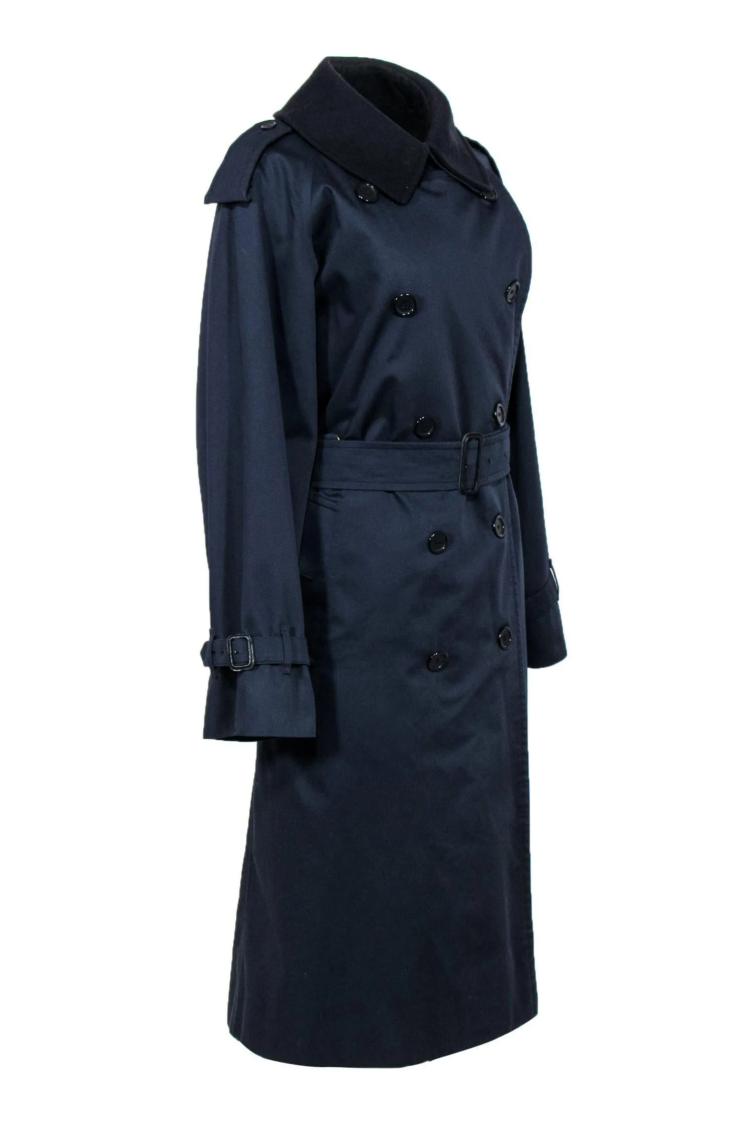 Burberry - Navy Longline Double Breasted Trench Coat w/ Removable Lining Sz 10