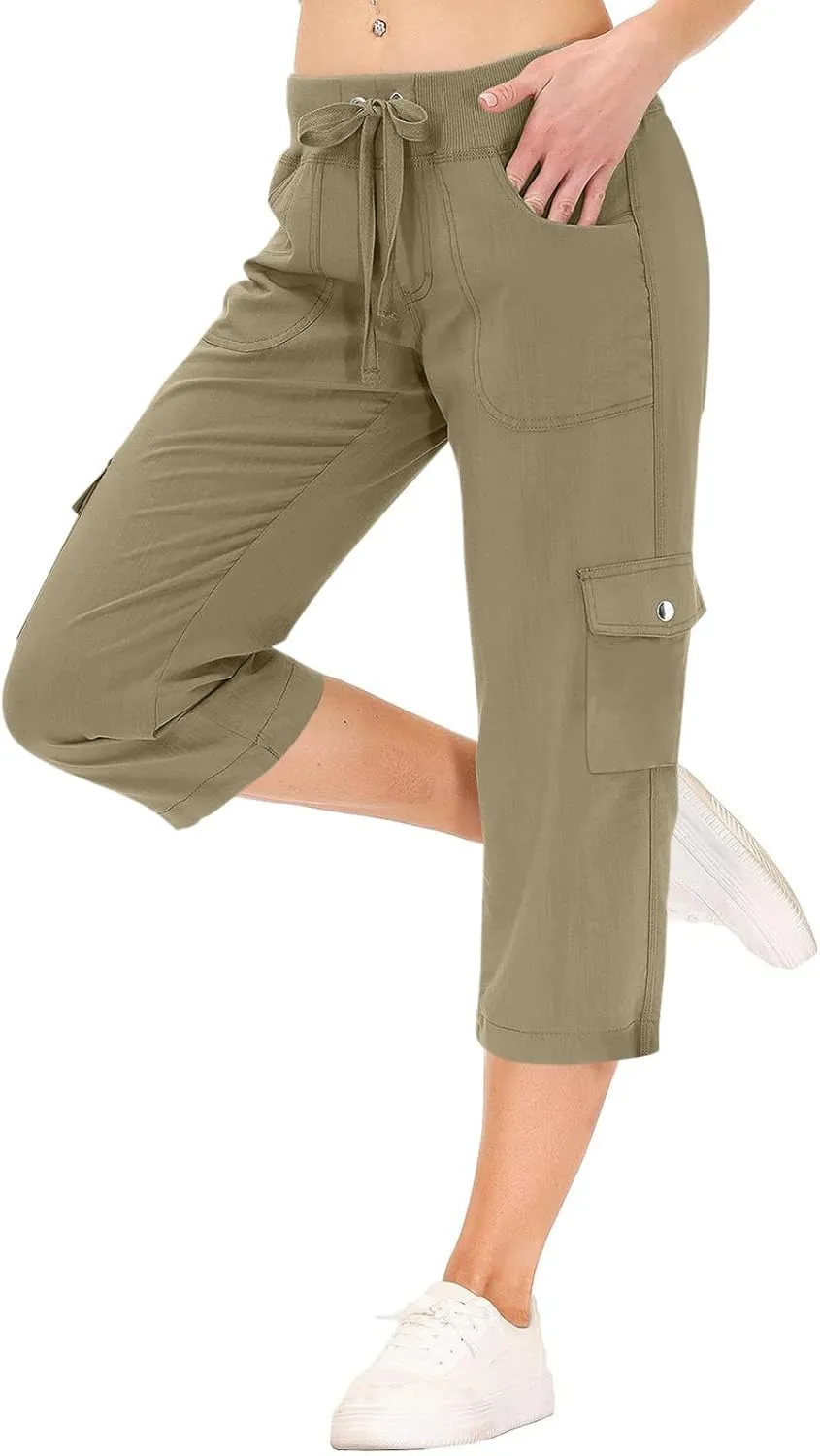 Cargo Capris for Women Casual Drawstring Capris Pants with Pockets Summer Plus Size Capri Hiking Pants Cargo Pant