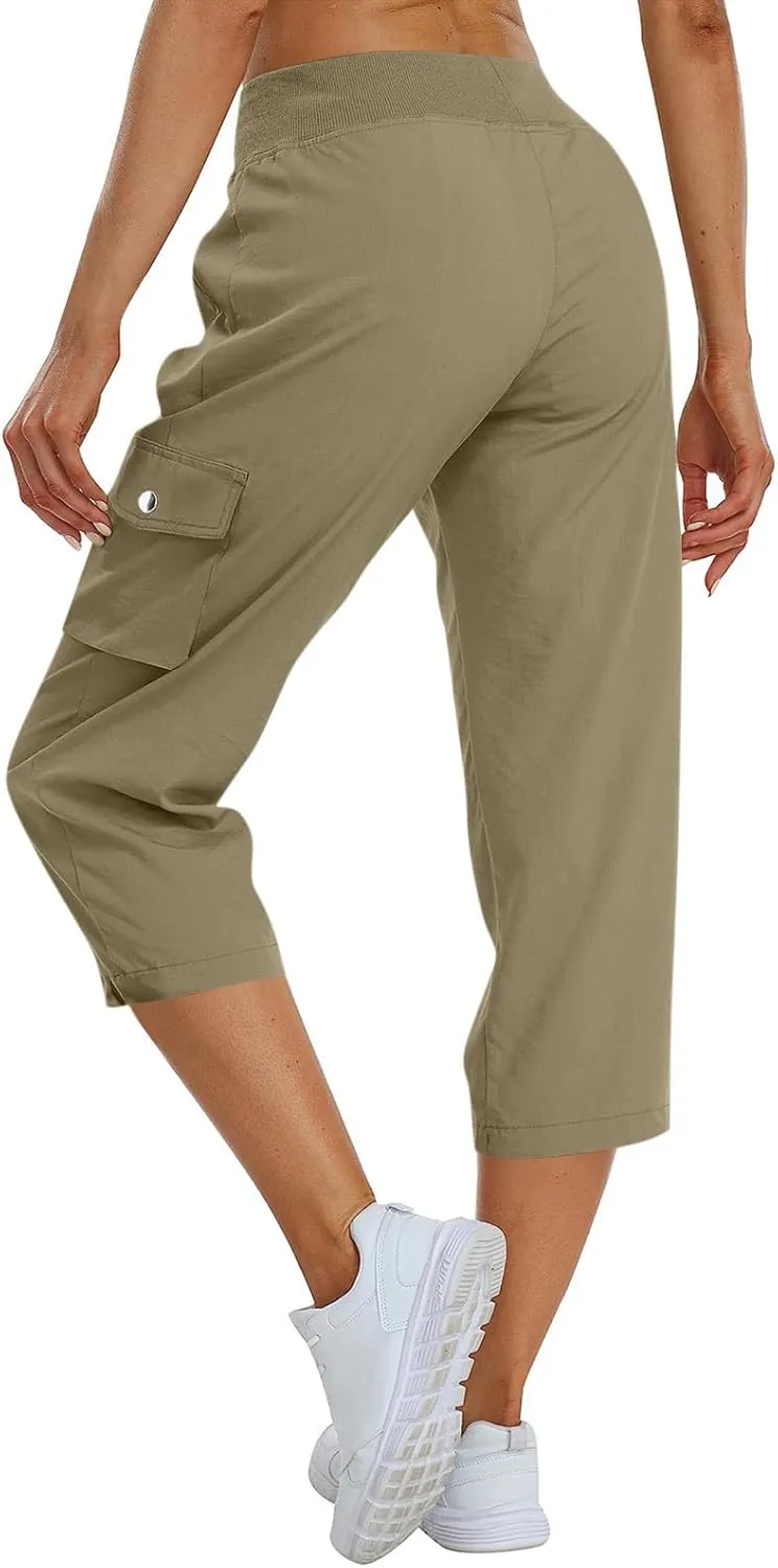 Cargo Capris for Women Casual Drawstring Capris Pants with Pockets Summer Plus Size Capri Hiking Pants Cargo Pant