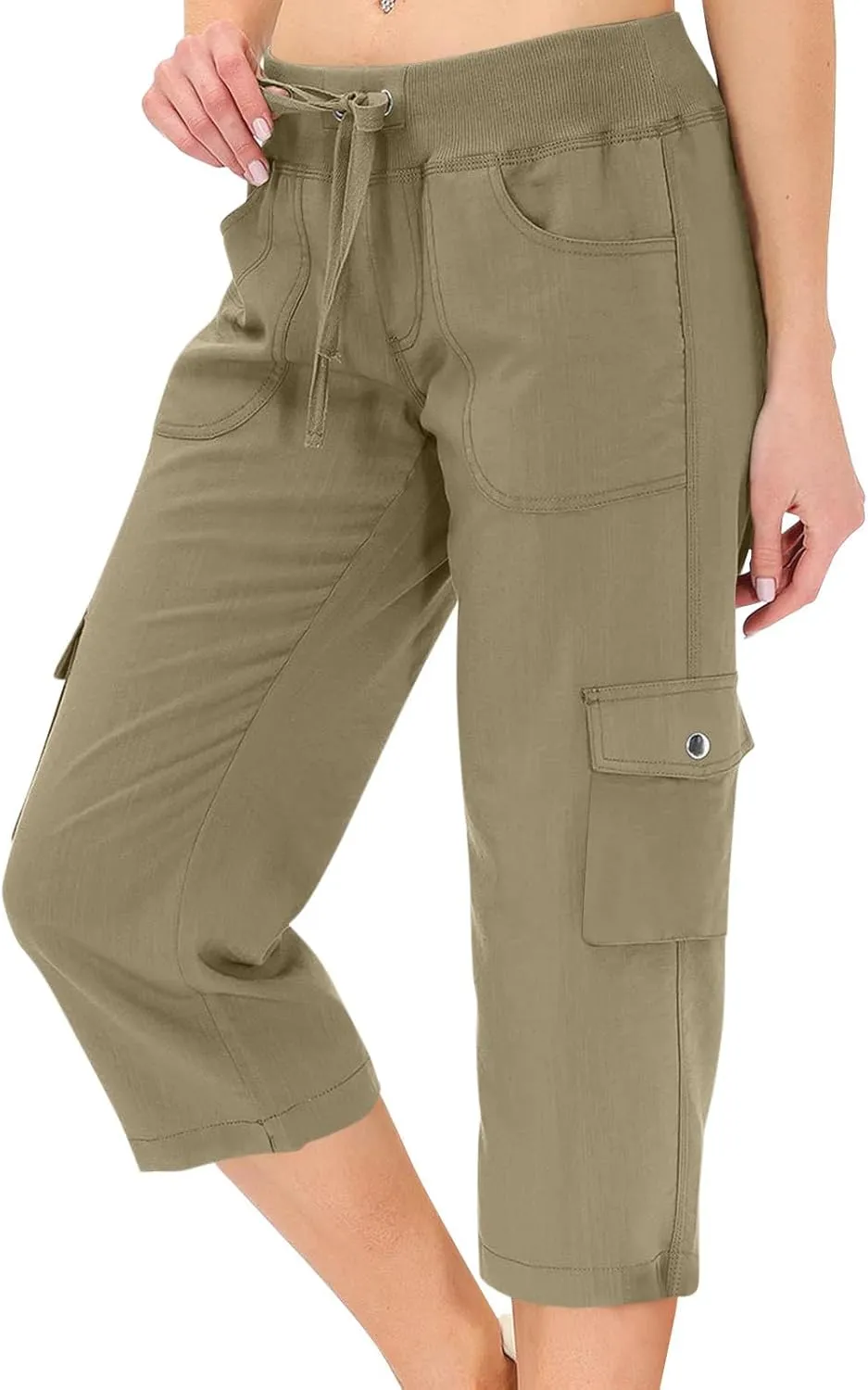 Cargo Capris for Women Casual Drawstring Capris Pants with Pockets Summer Plus Size Capri Hiking Pants Cargo Pant