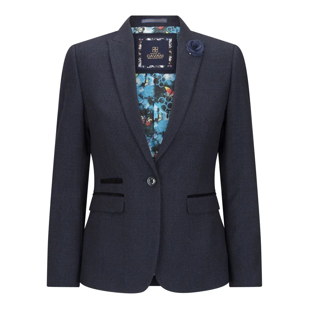Caridi - Women's Tweed Navy Check Blazer Wool Jacket 1920s