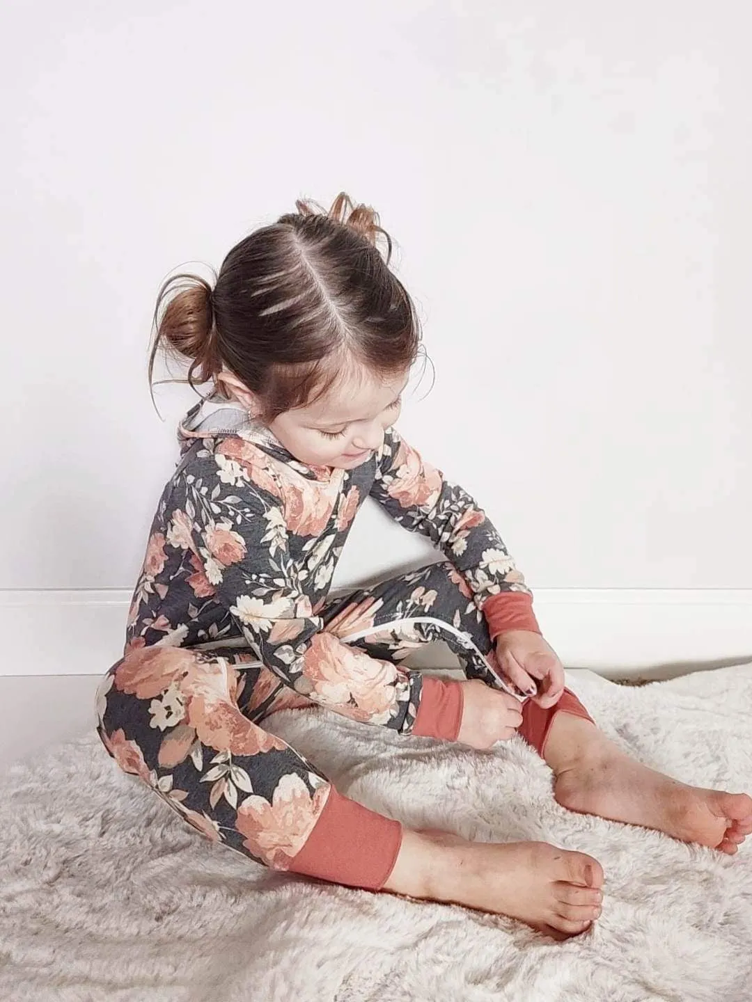 Charcoal Floral Hooded Zip Romper