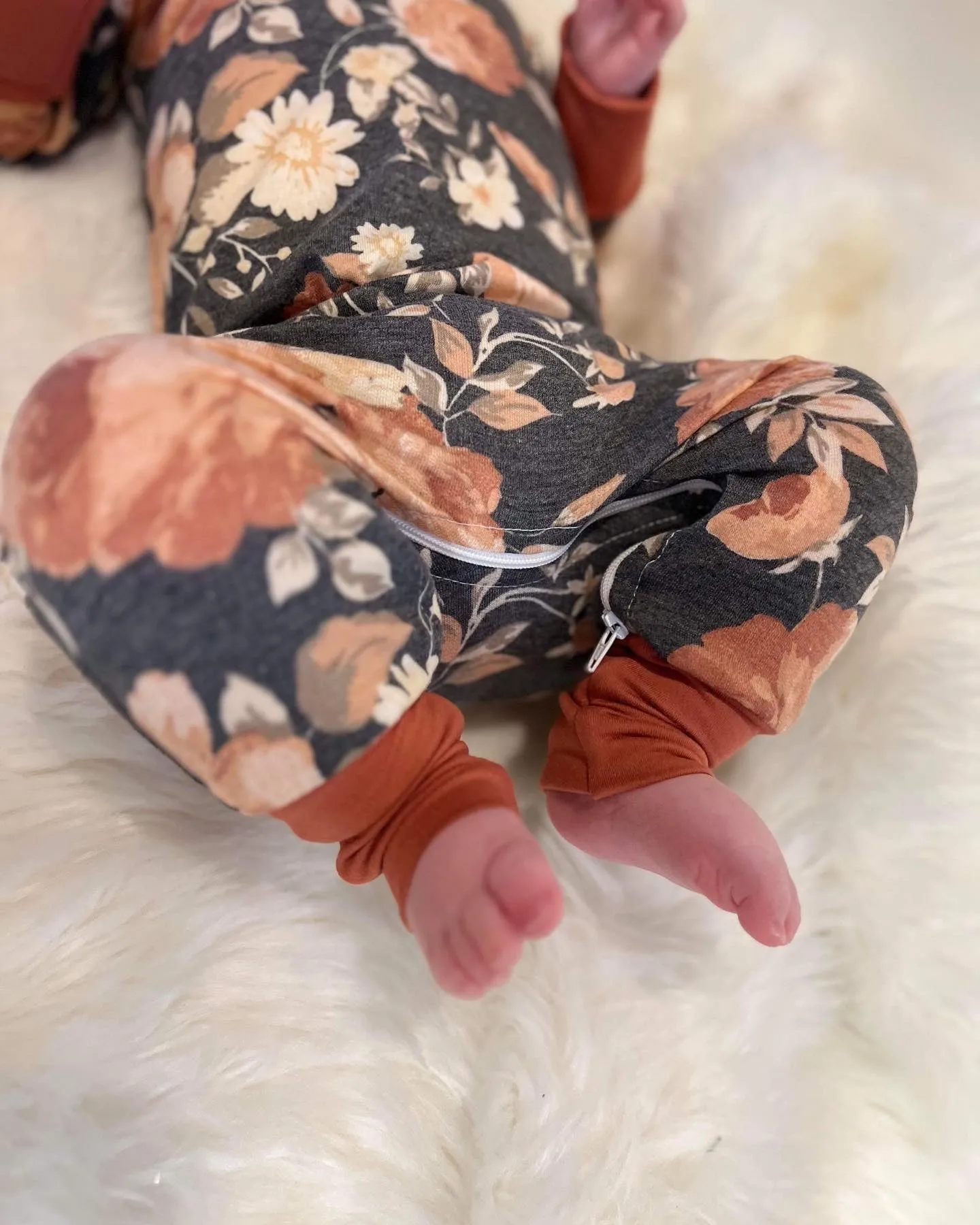 Charcoal Floral Hooded Zip Romper