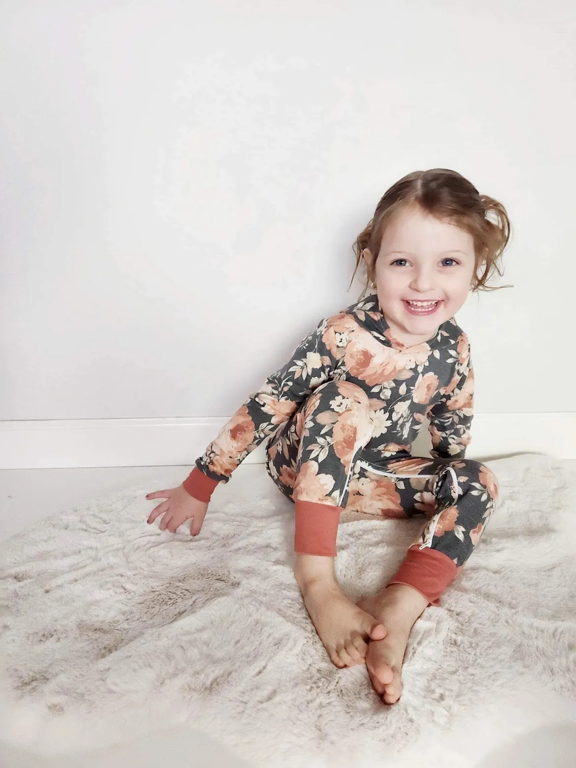 Charcoal Floral Hooded Zip Romper