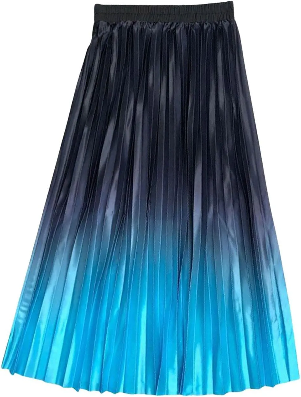 CHARTOU Women Cute Satin Metallic Gradient Pleated Midi Skirt Flowy Accordion A Line Long Skirt