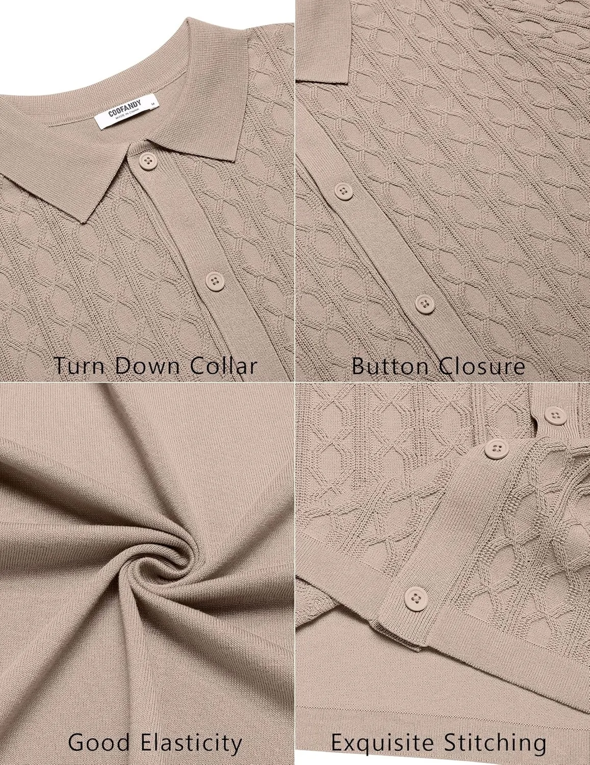 COOFANDY Men's Knit Short Sleeve Shirts Button Down Vintage Knitted Polo Shirt Casual Beach Crochet Cable Vacation Shirt