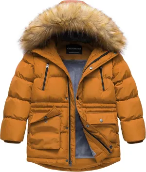 CREATMO US Boy's Winter Parka Water Resistant Hooded Puffer Fleece Lined Jackets Coats