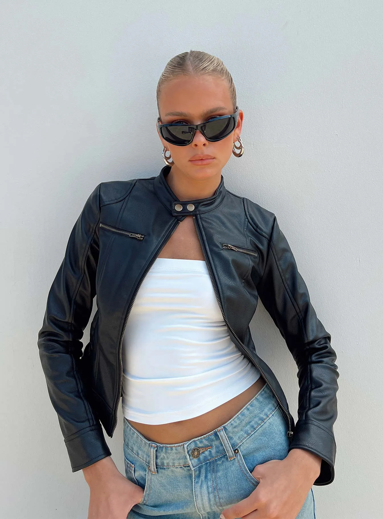 Fashionkova Pottsville Faux Leather Moto Jacket Black