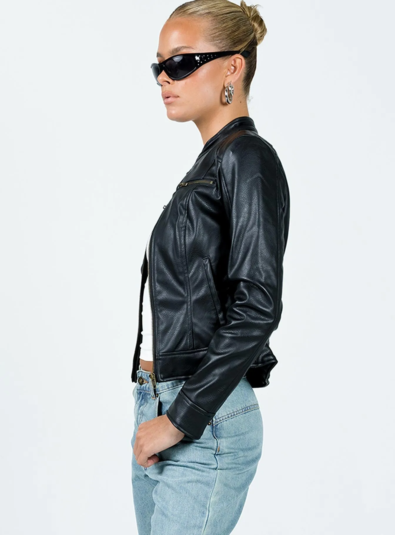 Fashionkova Pottsville Faux Leather Moto Jacket Black