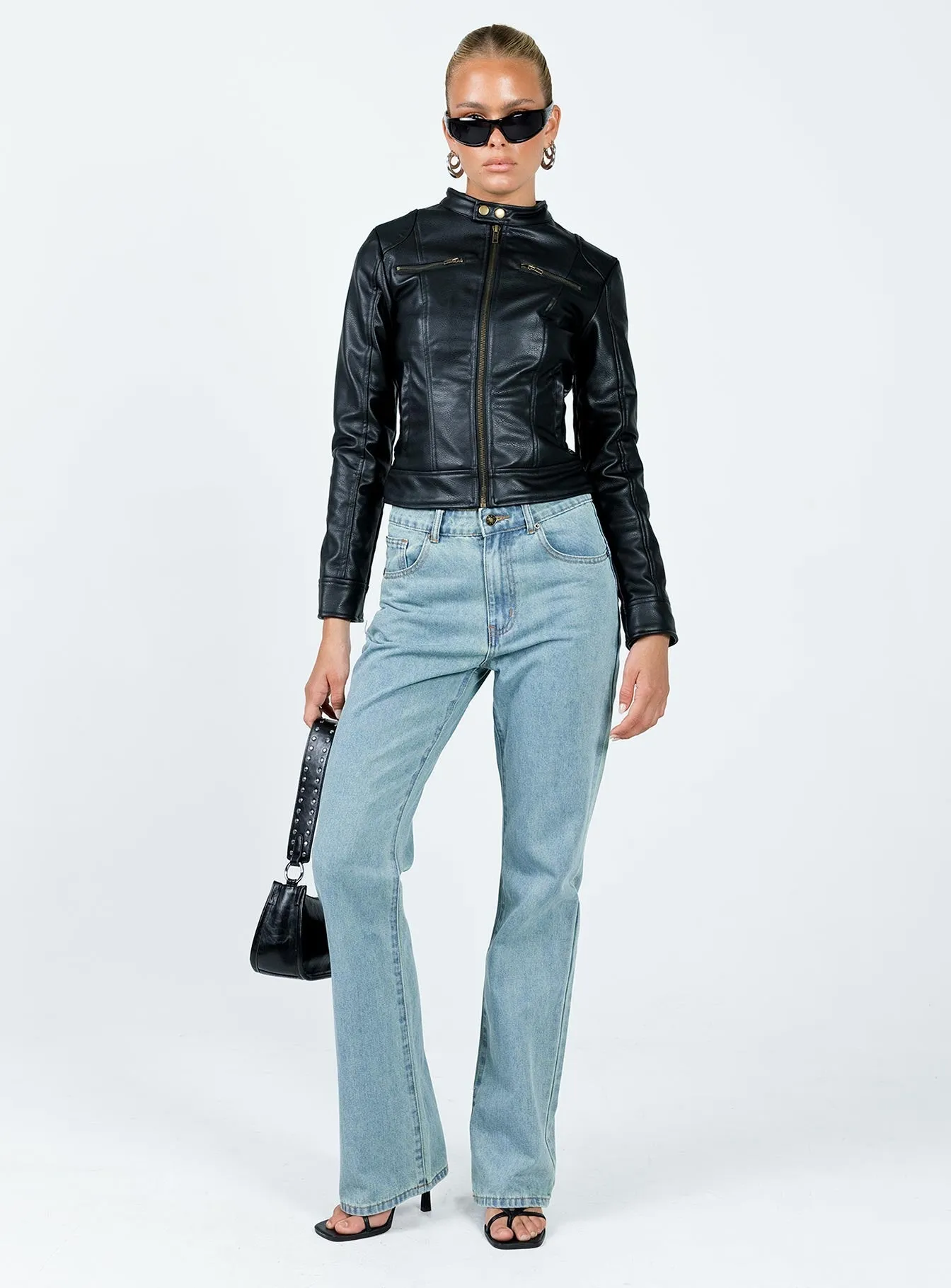 Fashionkova Pottsville Faux Leather Moto Jacket Black
