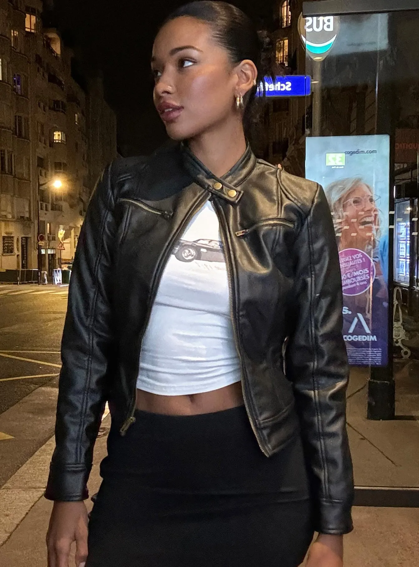 Fashionkova Pottsville Faux Leather Moto Jacket Black