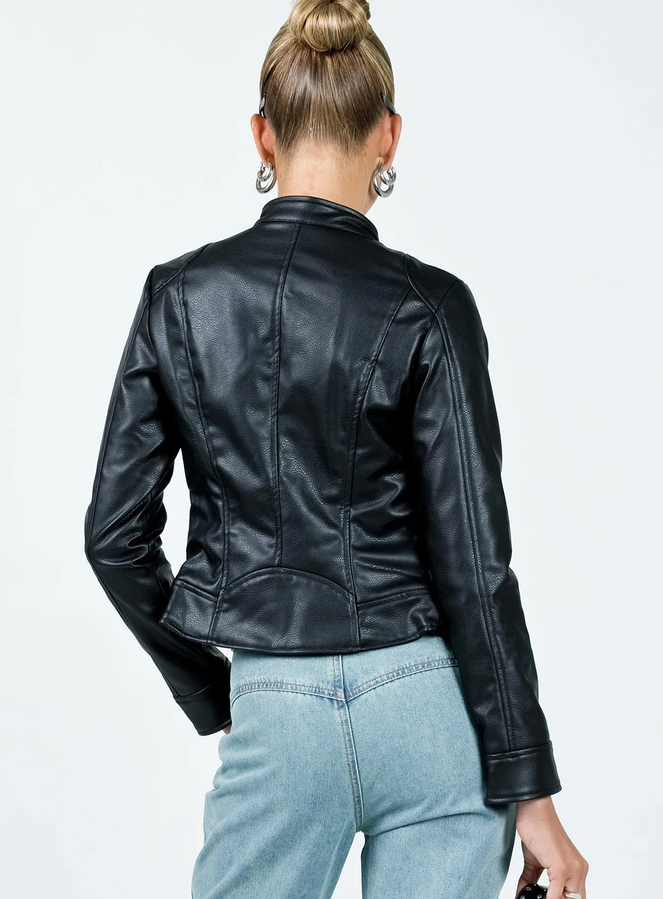 Fashionkova Pottsville Faux Leather Moto Jacket Black