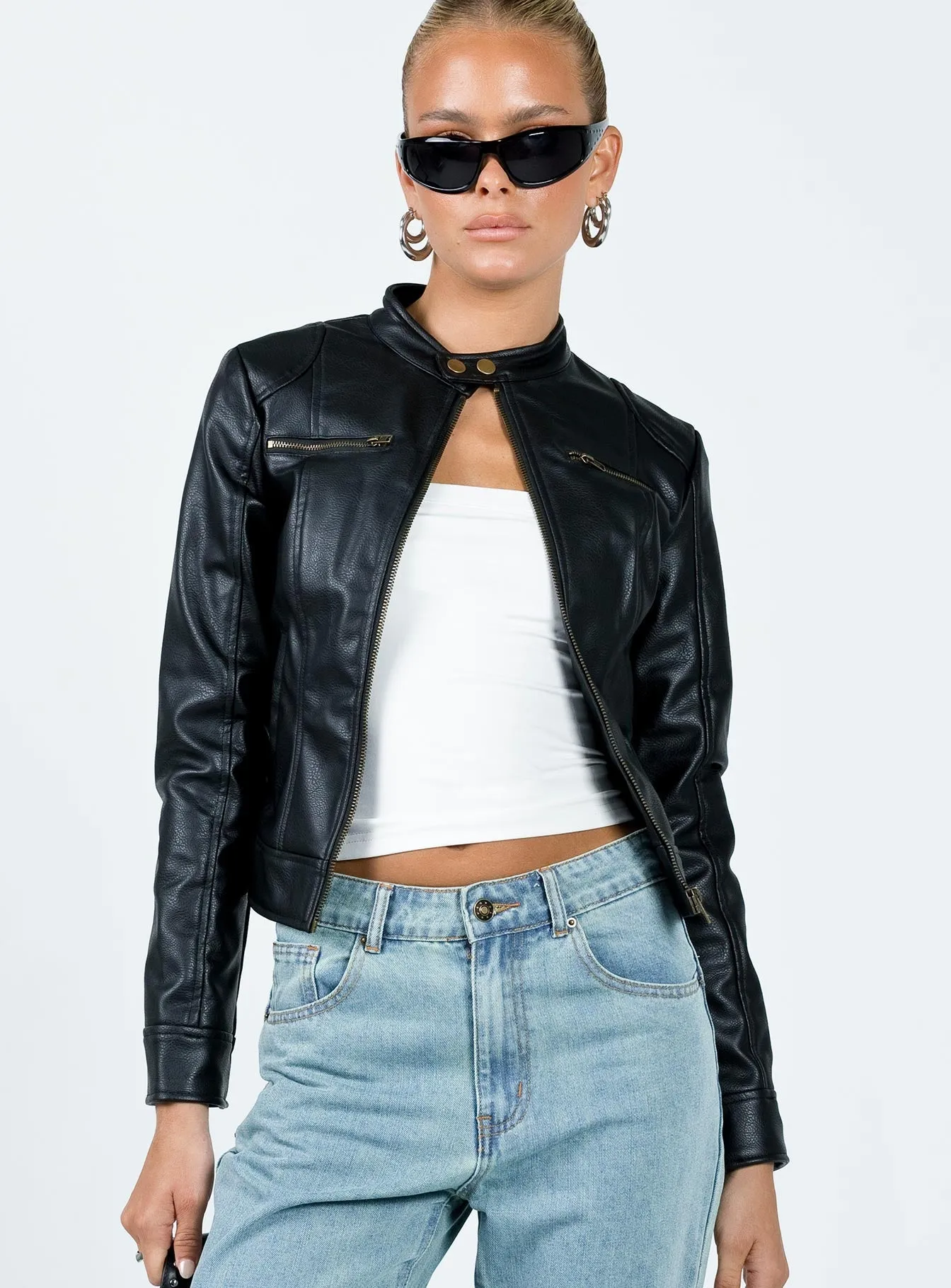Fashionkova Pottsville Faux Leather Moto Jacket Black