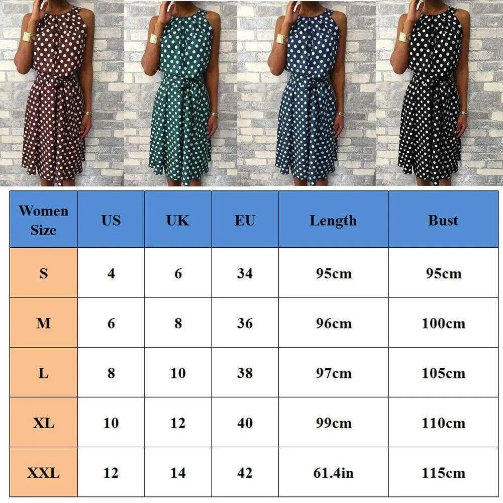 FashionSierra - Women Sleeveless Polka Dot Midi Dress 2019 Fashion Ladies Summer Beach Casual Bandage Belt Dress Sundress