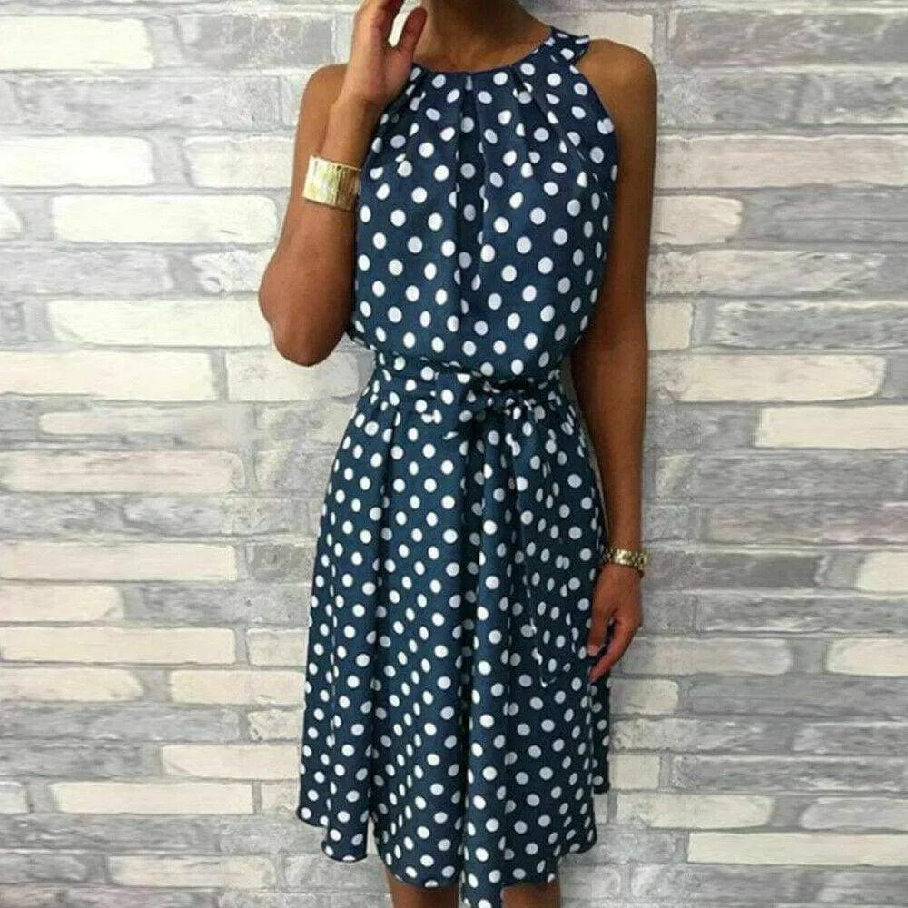 FashionSierra - Women Sleeveless Polka Dot Midi Dress 2019 Fashion Ladies Summer Beach Casual Bandage Belt Dress Sundress