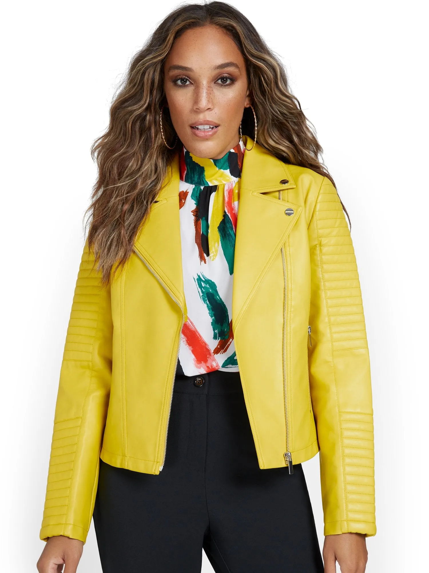Faux-Leather Asymmetrical Trapunto Moto Jacket
