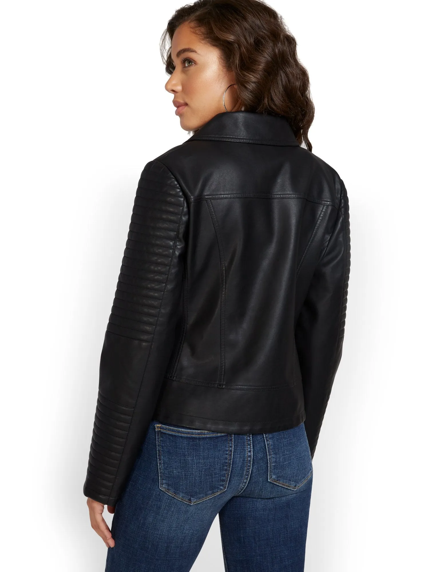 Faux-Leather Asymmetrical Trapunto Moto Jacket