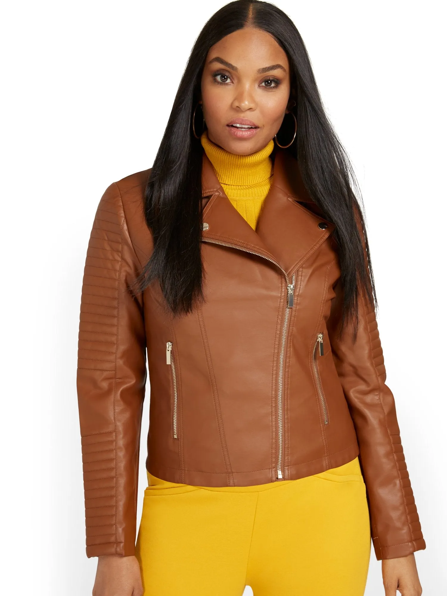 Faux-Leather Asymmetrical Trapunto Moto Jacket