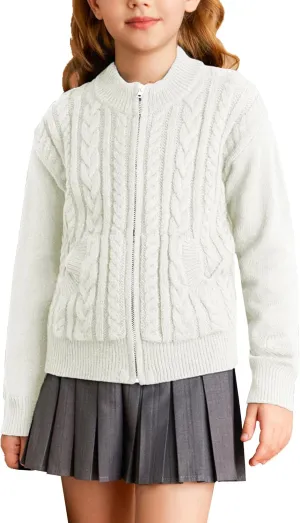 GRACE KARIN Girls Knit Cardigan Sweater Zip Long Sleeve Kids School Uniform Fall Jacket Size 6-14